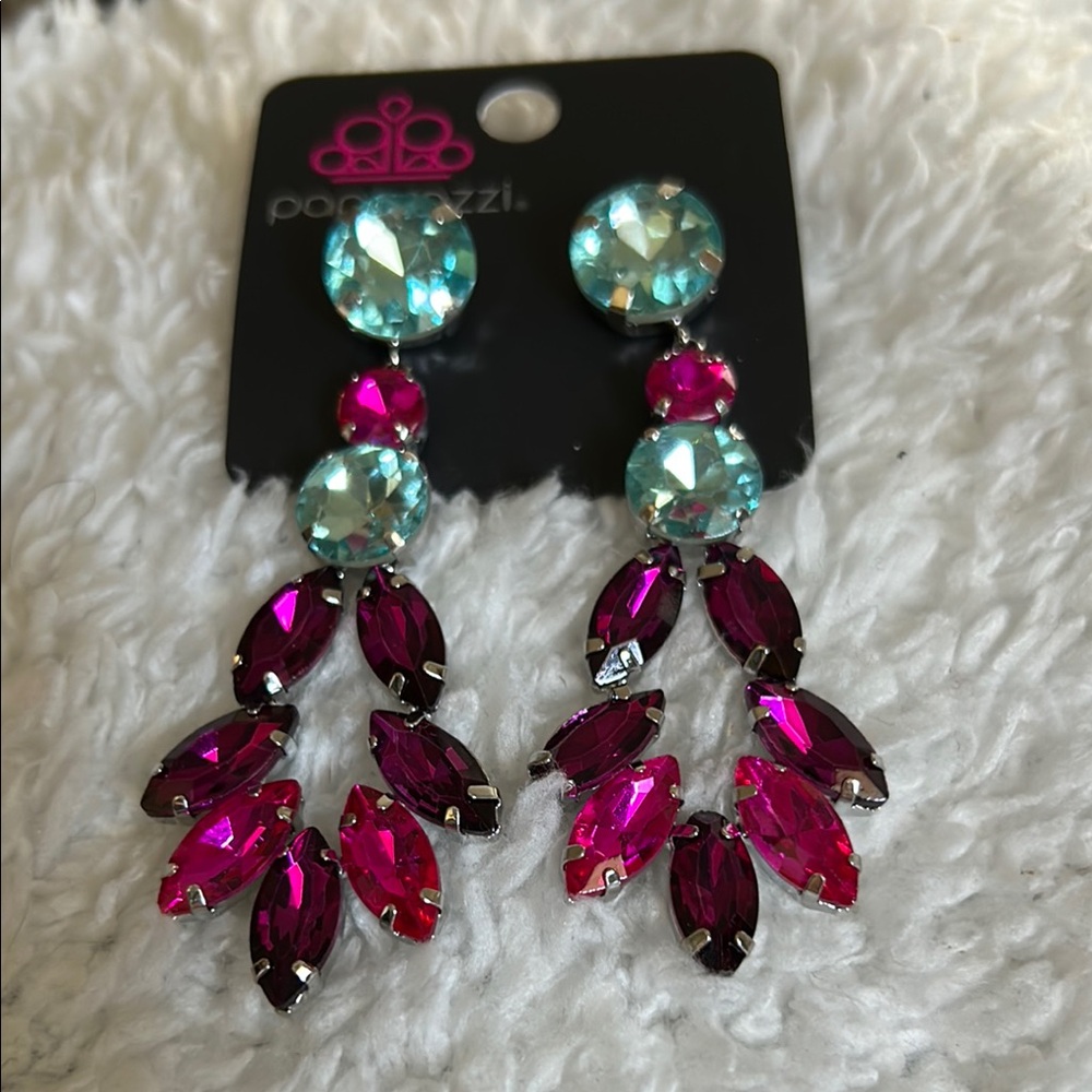 Paparazzi Pink and Blue Dangle Earrings with Ornate Design